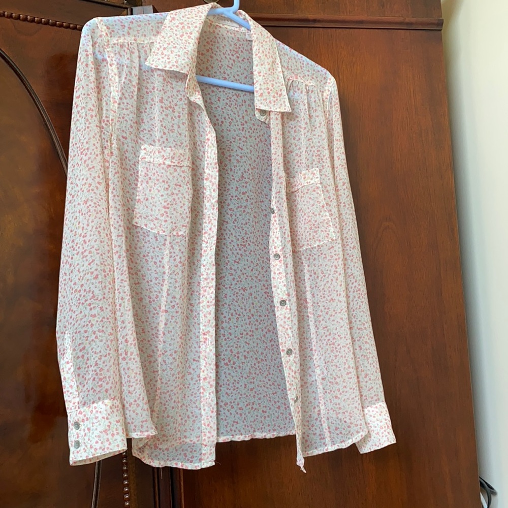 Floral button down blouse.